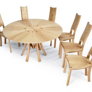 Circular ash dining table with Blagr chairs