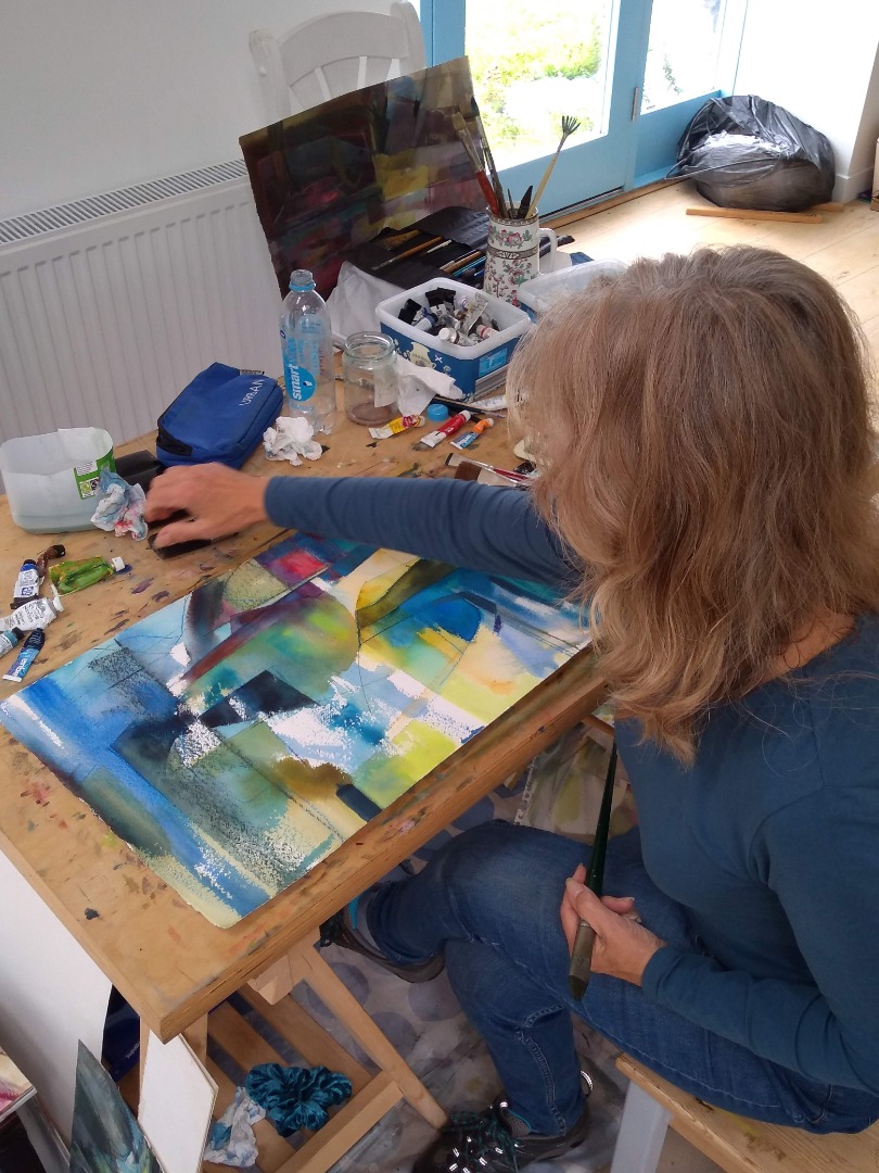 Heather working on a watercolour Heather working on a watercolour