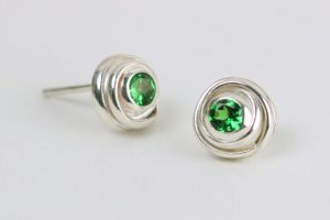 Earrings in Silver with Tsavorite Gemstones Earrings in Silver with Tsavorite Gemstones