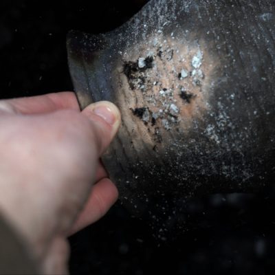 04 Lorna Phillips Work Image 4 - Corded Ware Pot coming out of the Smoke Firing