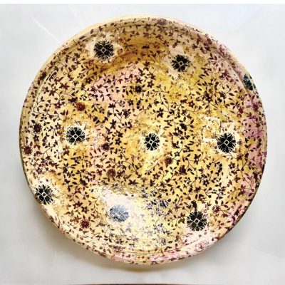 Large Yellow Dish with Black Paper Cut Design