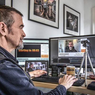 Behind the scenes during my weekly live podcast, "Understanding Photography with Kim Ayres"
