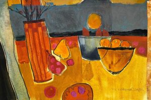 Fruit salad. Gouache and pencil. 35 x 21 cm