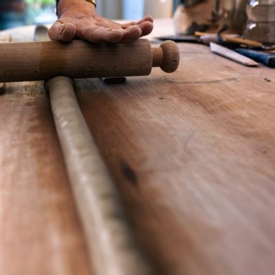 Preparing Coil: After carefully rolling out a coil by hand I squash it flat ready to join to the vessel Preparing Coil: After carefully rolling out a coil by hand I squash it flat ready to join to the vessel