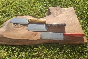 Trio of stainless steel Damascus chef's knives