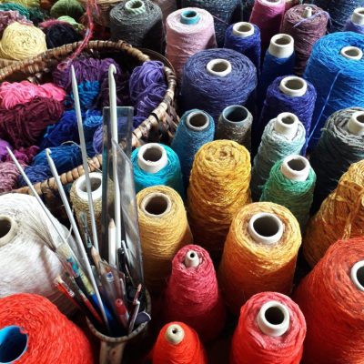 Spools of yarn