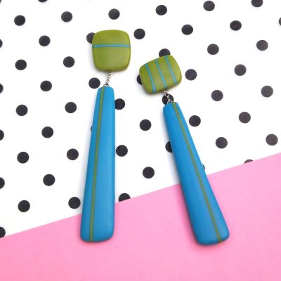 Long rectangle mismatch earrings - resin + silver, 2025 Long rectangle mismatch earrings - resin + silver, 2025