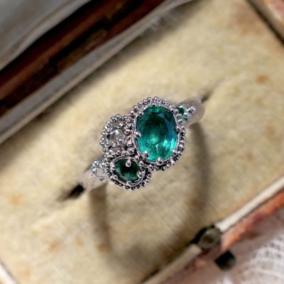Emerald and Diamond 18ct White Gold Engagement Ring